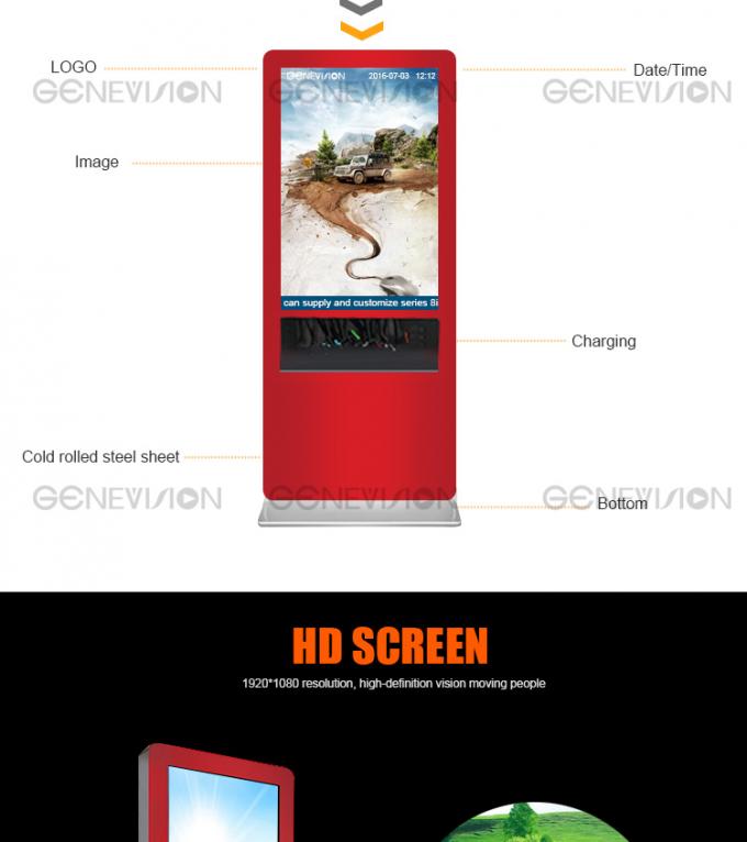 pavimente a propaganda do jogador do anúncio do LCD do signage e a estação de carregamento digitais eretas do telefone celular