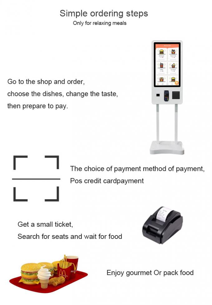 Suporte do assoalho um auto de 32 polegadas que pede o quiosque automatizado do pagamento do tela táctil para o fast food