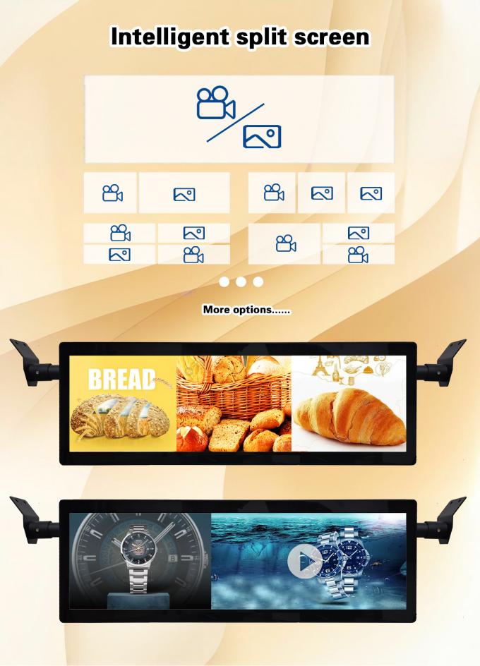 29 polegadas de barra esticada teto montar ônibus Wifi Digital Signage Android Wireless Networking Digital LCD Monitor com opção 4G 4