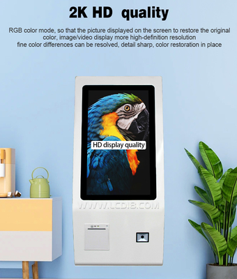 Impressora de bilhetes de escritório de 24&quot; Código QR Android PC AIO Escaneador automático sem dinheiro Quiosque de autoatendimento para restaurante