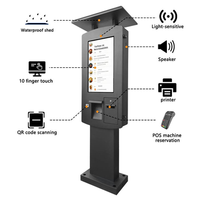 Terminal externo de pagamento de quiosque de autoatendimento IP65 à prova d'água com suporte e impressora de POS