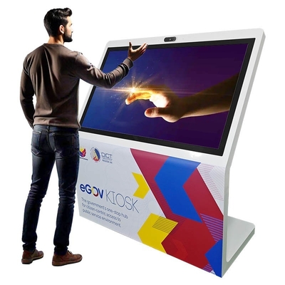 Display de ecrã táctil vertical de tipo L com câmara e microfone para conferências e eventos