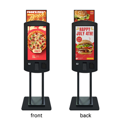 Terminal de pagamento de autoatendimento com tela sensível ao toque PCAP de dupla face de 32 polegadas e 400 nits, com chipset Nvidia GeForce RTX 4060 e software digital para restaurantes KFC e MacDonalds