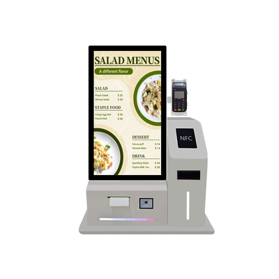 24 polegadas Desktop WIFI Cash/NFC Online Payment LCD Touch Screen Kiosk Multi-touch Capacitive Display com Printer POS Stand para restaurante KFC MacDonalds Player de alta qualidade
