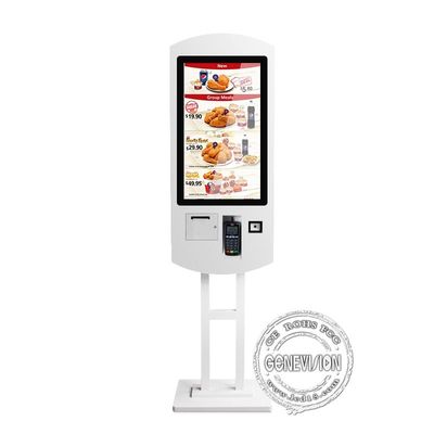 FHD 1080P quiosque pedindo do auto do suporte do assoalho de 32 polegadas com impressora térmica e biperes para o restaurante