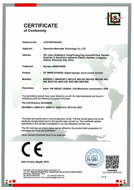 CHINA Shenzhen MercedesTechnology Co., Ltd. Certificações